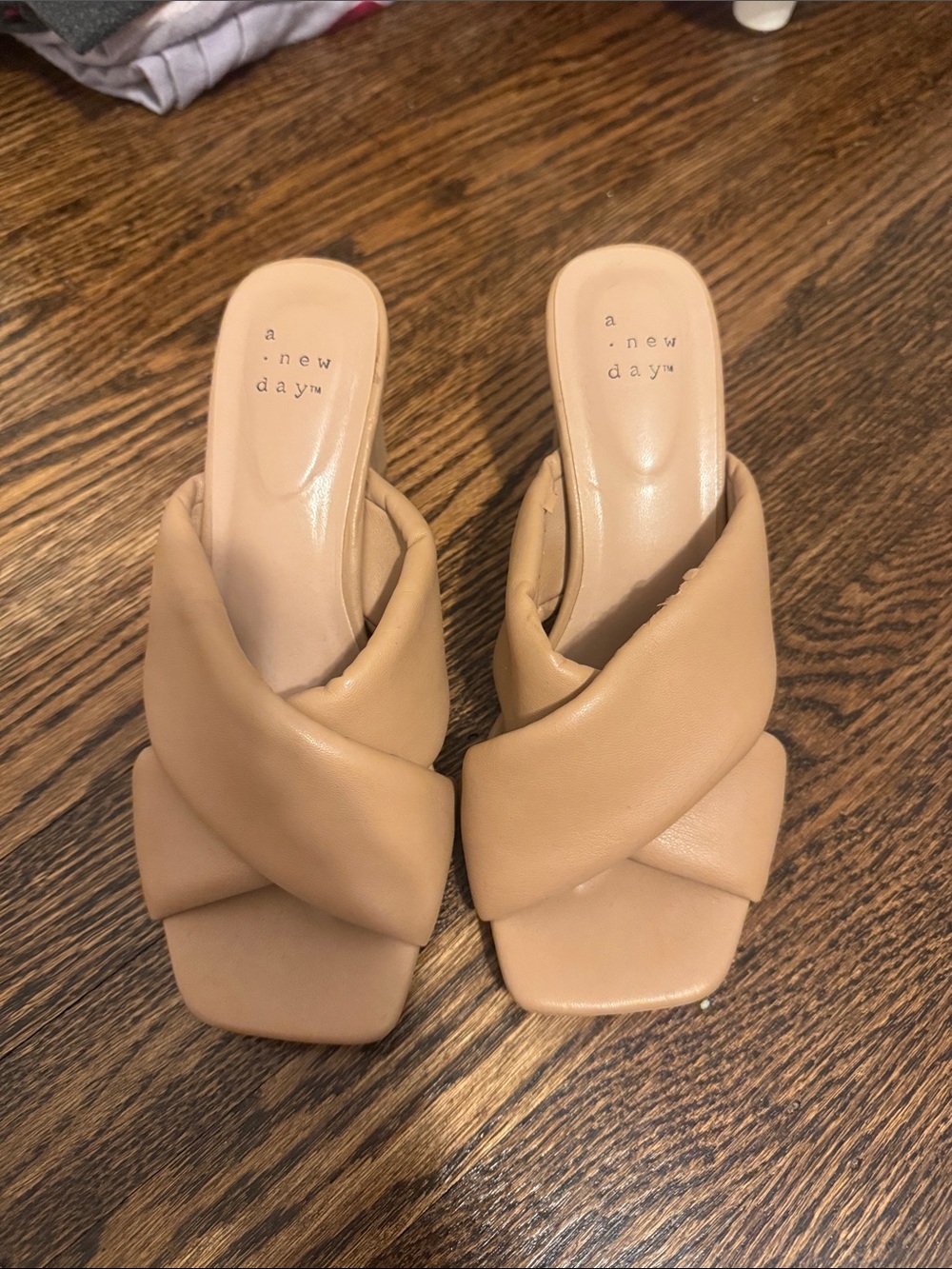 a new day Beige Padded Crisscross Slide Mules